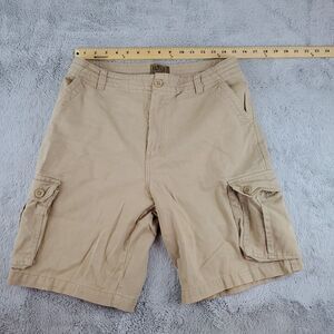 Andrew Fezza Cargo Shorts‎ Mens Sz 32 Tan Khaki Flat Front 9" Inseam